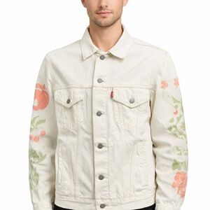 Vintage 2011 Levi’s Premium Cream Denim Jacket Floral Sleeves | Size M